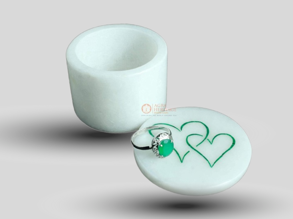 White Marble Ring Box Malachite Inlay Special Love Gifts